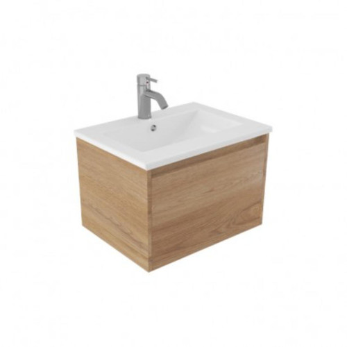 Fucina Vanity Wall 750 1 Taphole Vitreous China Top 1 Drawer Southern Oak Timberland