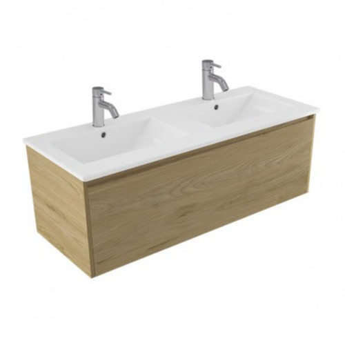 Fucina Vanity Wall 1210 2 Taphole Vitreous China Double Bowl 1 Drawer French Oak Velvet