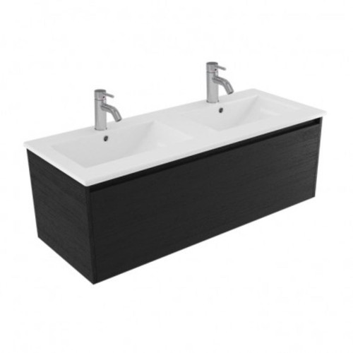 Fucina Vanity Wall 1210 2 Taphole Vitreous China Double Bowl 1 Drawer Black Timberland
