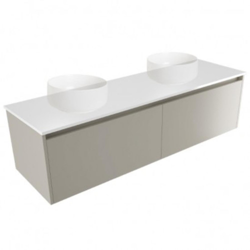 Fucina Vanity Wall 1500 White E Stone Top Double Bowl 2 Drawer Dawn Grey