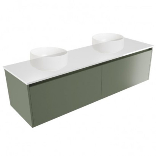 Fucina Vanity Wall 1500 Motion E Stone Top Double Bowl 2 Drawer Green Slate
