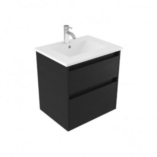 Fucina Vanity Wall 600 1 Taphole Vitreous China Top 2 Drawer Black Timberland