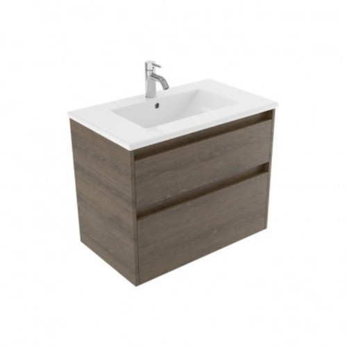 Fucina Vanity Wall 760 1 Taphole Vitreous China Top 2 Drawer Smokey Oak Timberland