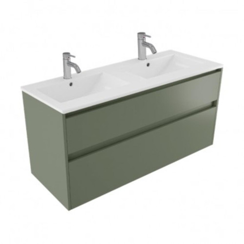 Fucina Vanity Wall 1200 2 Taphole Vitreous China Double Bowl 2 Drawer Green Slate