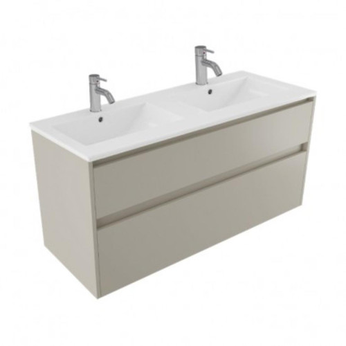 Fucina Vanity Wall 1210 2 Taphole Vitreous China Double Bowl 2 Drawer Dawn Grey