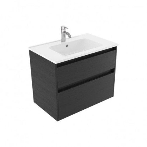 Fucina Vanity Wall 750 1 Taphole Polymarble Top 2 Drawer Black Timberland