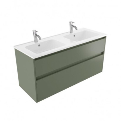 Fucina Vanity Wall 1200 2 Taphole Polymarble Double Bowl 2 Drawer Green Slate