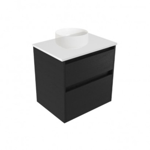 Fucina Vanity Wall 600 White E Stone Top 2 Drawer Black Timberland