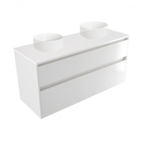 Fucina Vanity Wall 1200 Motion E Stone Top Double Bowl 2 Drawer Dezigna White Gloss