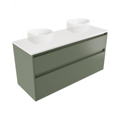 Fucina Vanity Wall 1200 Motion E Stone Top Double Bowl 2 Drawer Green Slate