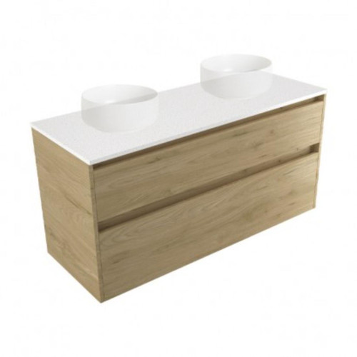 Fucina Vanity Wall 1200 Motion E Stone Top Double Bowl 2 Drawer French Oak Velvet