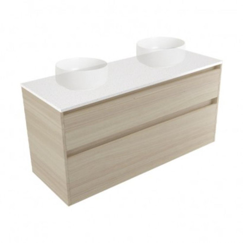 Fucina Vanity Wall 1200 Motion E Stone Top Double Bowl 2 Drawer Seasoned Oak