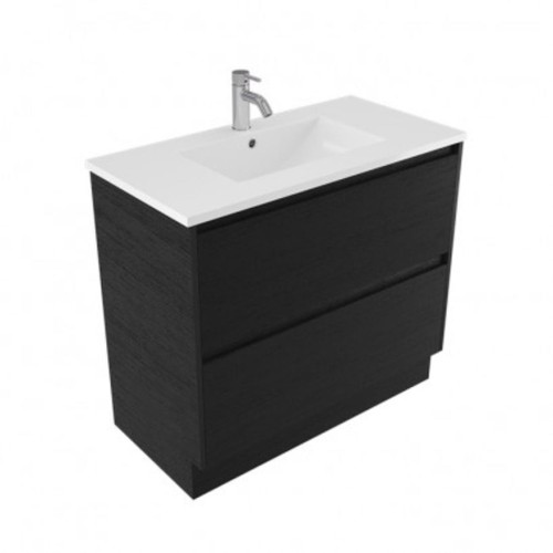 Fucina Vanity Floor 900 1 Taphole Vitreous China Top 2 Drawer Black Timberland
