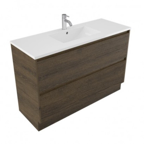 Fucina Vanity Floor 1210 1 Taphole Vitreous China Top 2 Drawer Smokey Oak Timberland