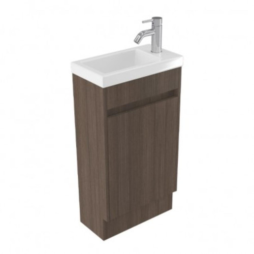 Fucina Vanity Floor 440 x 240 x 825mm 1 Taphole Polymarble Top 1 Door Charred Oak Organic