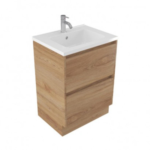 Fucina Vanity Floor 600 1 Taphole Polymarble Top 2 Drawer Southern Oak Timberland