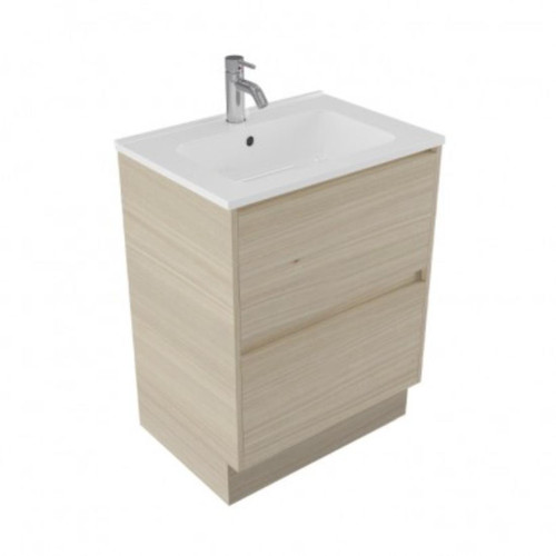 Fucina Vanity Floor 600 1 Taphole Polymarble Top 2 Drawer Seasoned Oak