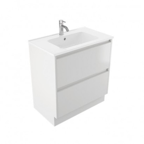 Fucina Vanity Floor 750 1 Taphole Polymarble Top 2 Drawer Dezigna White Gloss