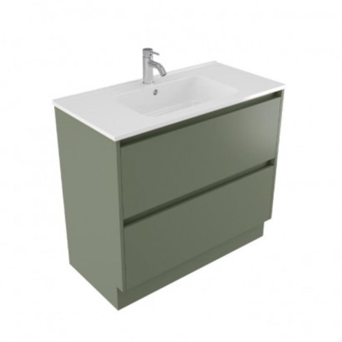 Fucina Vanity Floor 900 1 Taphole Polymarble Top 2 Drawer Green Slate