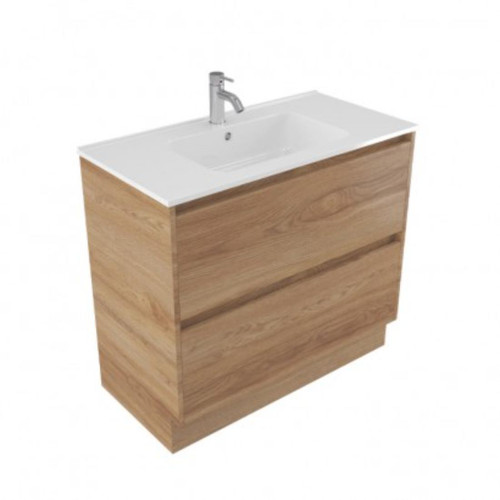 Fucina Vanity Floor 900 1 Taphole Polymarble Top 2 Drawer Southern Oak Timberland