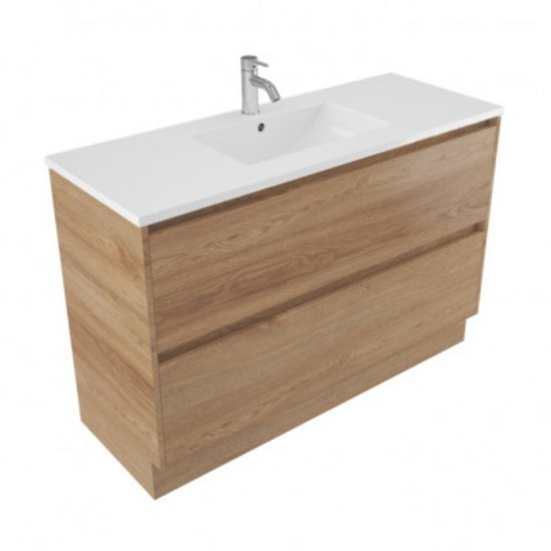 Fucina Vanity Floor 1200 1 Taphole Polymarble Top 2 Drawer Southern Oak Timberland