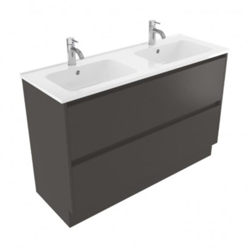 Fucina Vanity Floor 1200 2 Taphole Polymarble Double Bowl 2 Drawer Bullet
