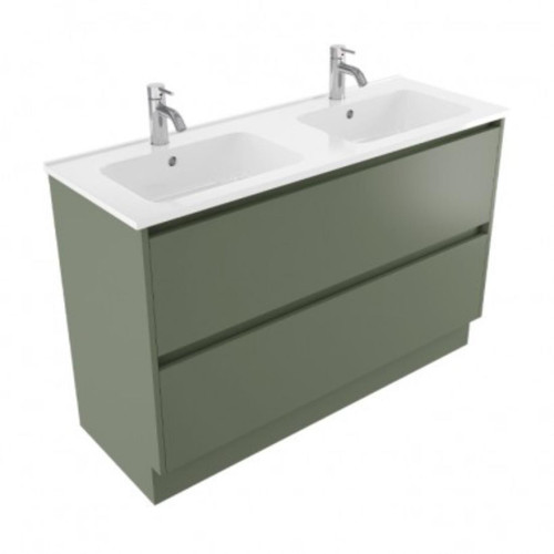 Fucina Vanity Floor 1200 2 Taphole Polymarble Double Bowl 2 Drawer Green Slate