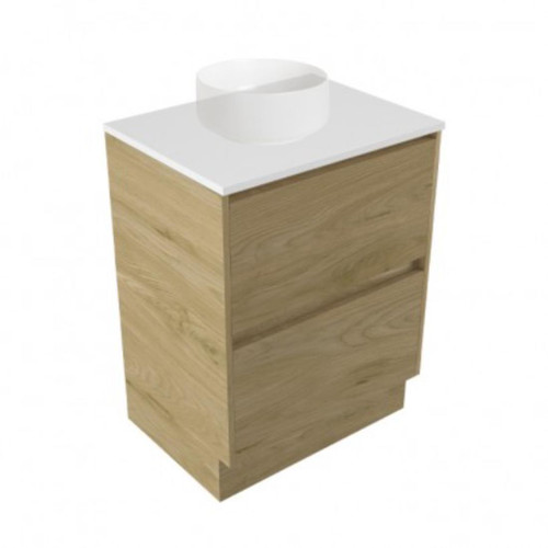 Fucina Vanity Floor 600 White E Stone Top 2 Drawer French Oak Velvet