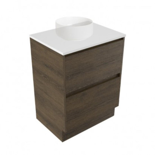 Fucina Vanity Floor 600 White E Stone Top 2 Drawer Smokey Oak Timberland