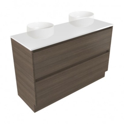 Fucina Vanity Floor 1200 White E Stone Top Double Bowl 2 Drawer Charred Oak Organic