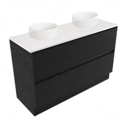 Fucina Vanity Floor 1200 Motion E Stone Top Double Bowl 2 Drawer Black Timberland