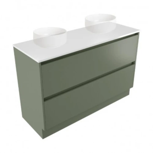 Fucina Vanity Floor 1200 White E Stone Top Double Bowl 2 Drawer Green Slate