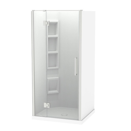 Raya Shower Enclosure Kit 900 x 1000 3 Sided 1000 Door Left Hand Corner Moulded Brushed Nickel