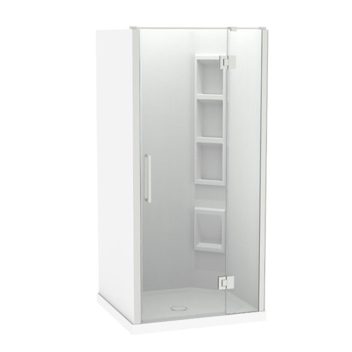 Raya Shower Enclosure Kit 900 x 1000 3 Sided 1000 Door Right Hand Corner Moulded Brushed Nickel