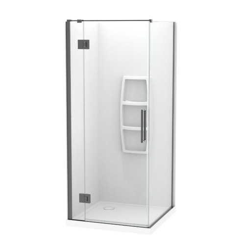 Raya Shower Enclosure Kit 900 x 900 2 Sided Side Moulded Gun Metal Corner Waste