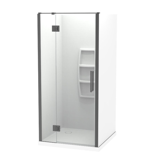 Raya Shower Enclosure Kit 1000 x 1000 3 Sided Back Moulded Gun Metal Corner Waste