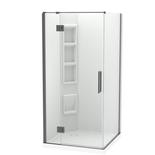 Raya Shower Enclosure Kit 1000 x 1000 2 Sided Corner Moulded Gun Metal Corner Waste