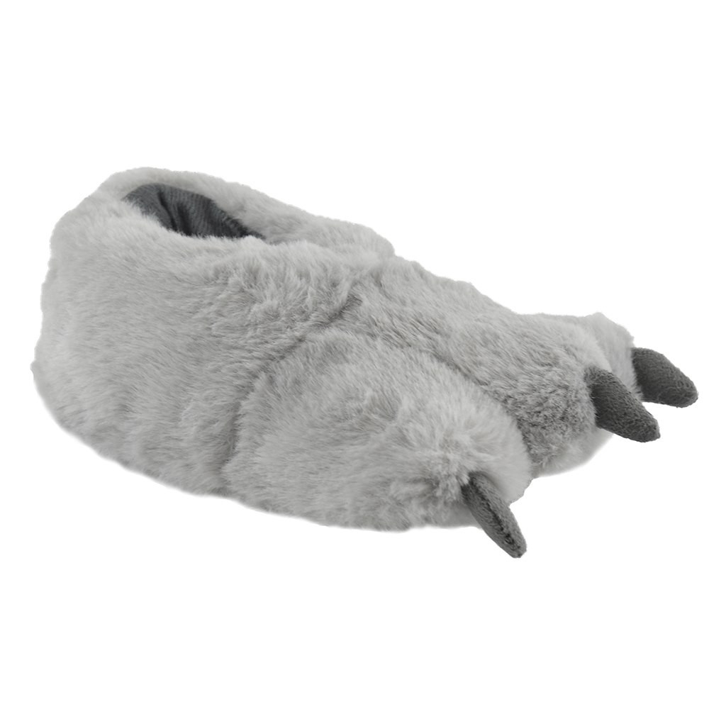 Kids 3D Claw Grey Faux Fur Novelty Slippers Heat Treats