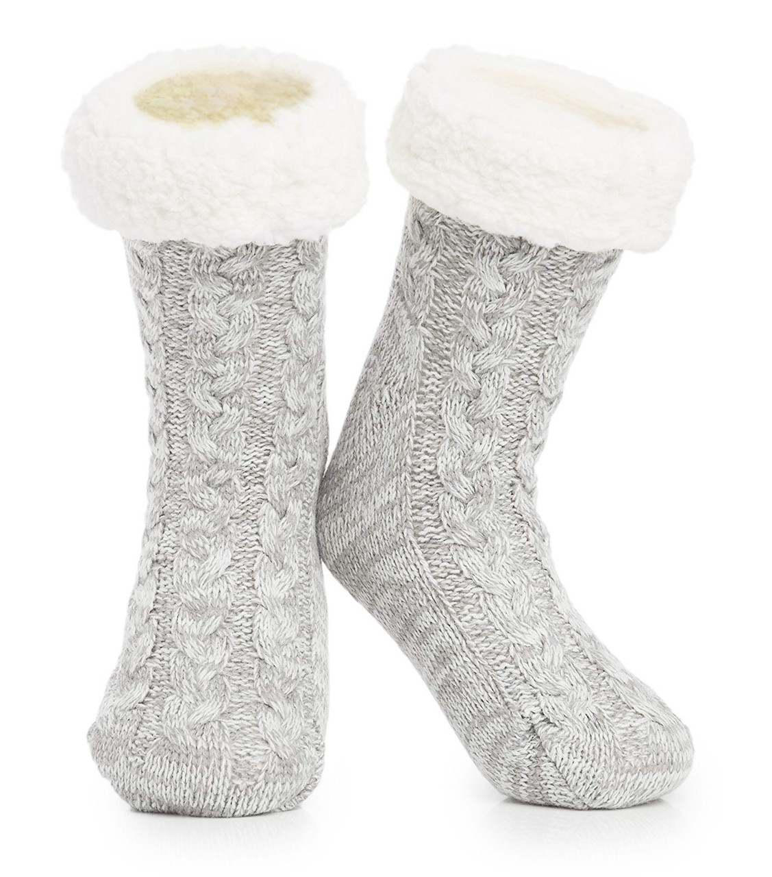 Personalised Cable Knit Slipper Socks With Fluffy Sherpa Lining