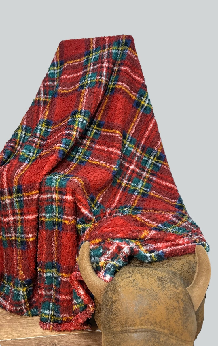 Red Tartan Sherpa Fleece Throw 120x150cm Heat Treats