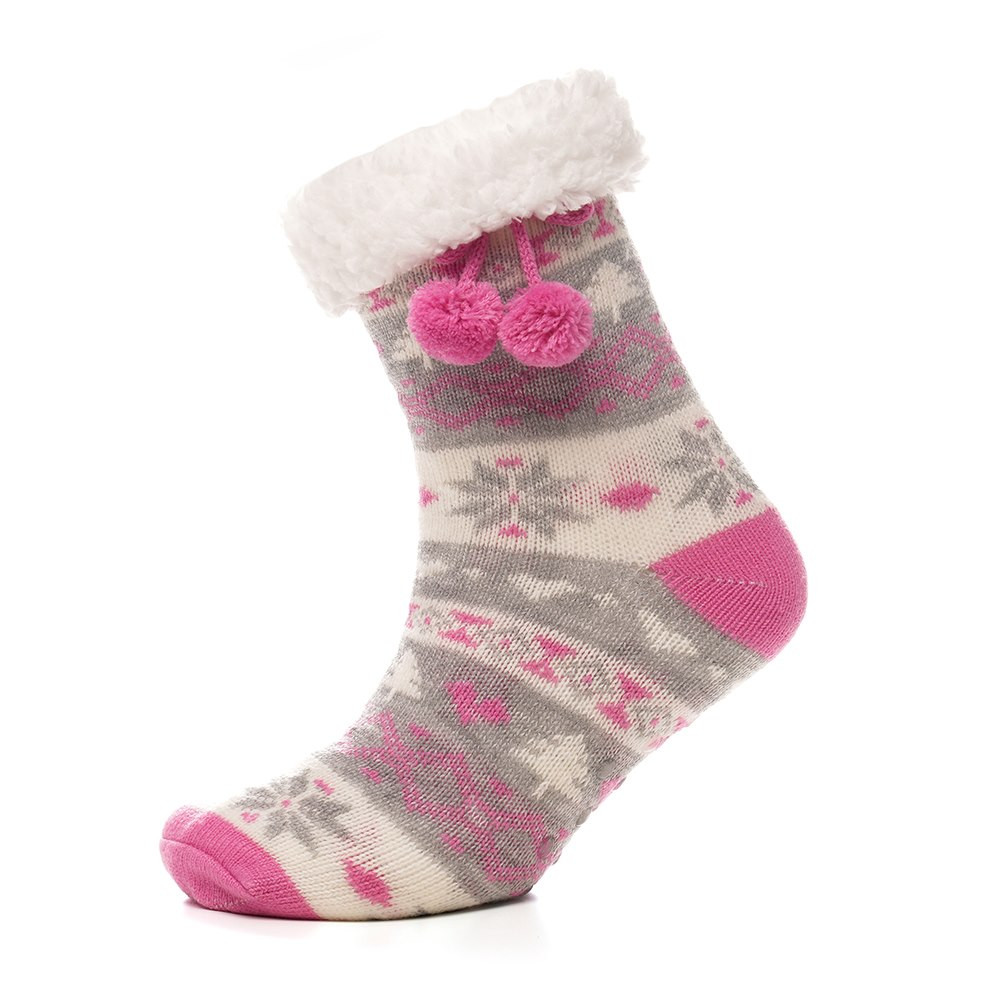 Foxbury Womens Festive Fair isle Sherpa Lined Slipper Socks Heat - Main Image