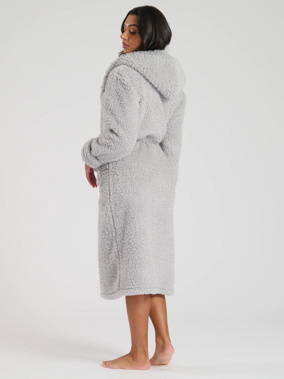 Silver Ripped Robe Loungeable Womens Silver Chunky Sherpa Fleece Hooded Midaxi Robe | Heat ...