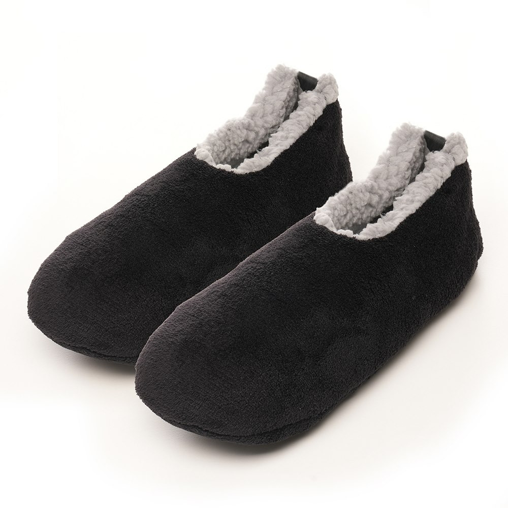 Mens Plain Black Fleece Soft Sole Footsie Slippers Heat Treats