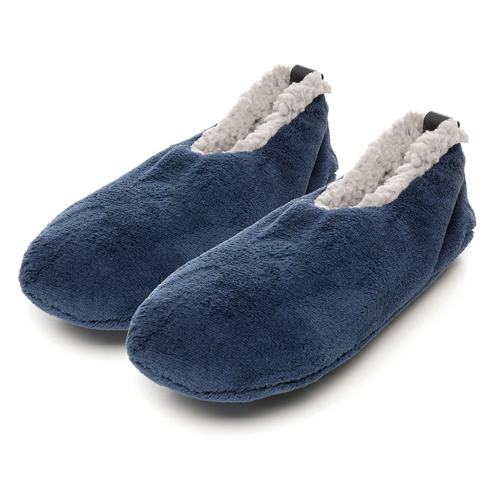 Mens Plain Navy Fleece Soft Sole Footsie Slippers Heat Treats