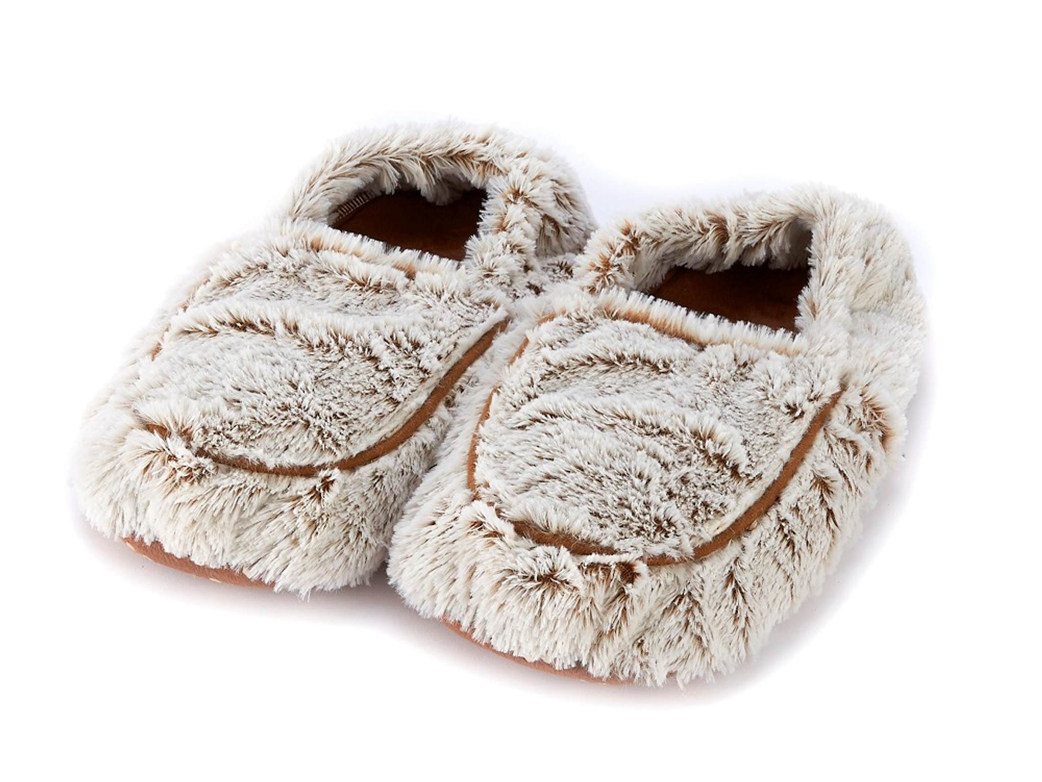 Warmies Cozy Body Beige Marshmallow Fur Microwavable Slippers | Heat Treats