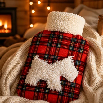 Red Tartan Scottie Dog Fleece 2L Hot Water Bottle