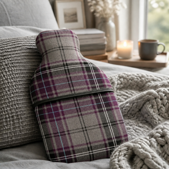 Plum Tartan Cotton Cover 2L Hot Water Bottle