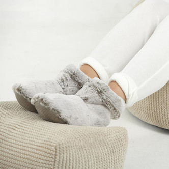 Grey Faux Fur Microwavable Slipper Boots