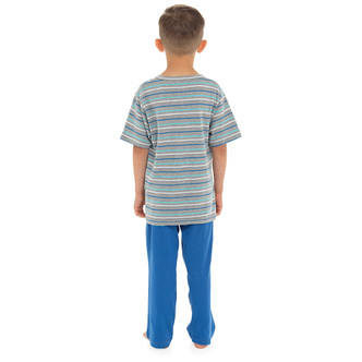 Boys Striped T-Shirt Top & Contrast Long Bottoms PJs Set: Blue