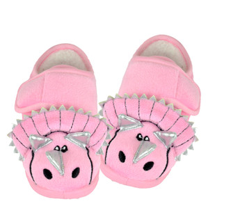Pink Triceratops Easy Access Fleece Slipper Booties